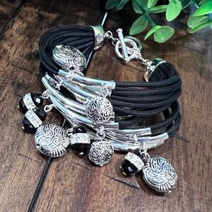 NWOT - Elegant Silver and Black Charm Women's Bracelet